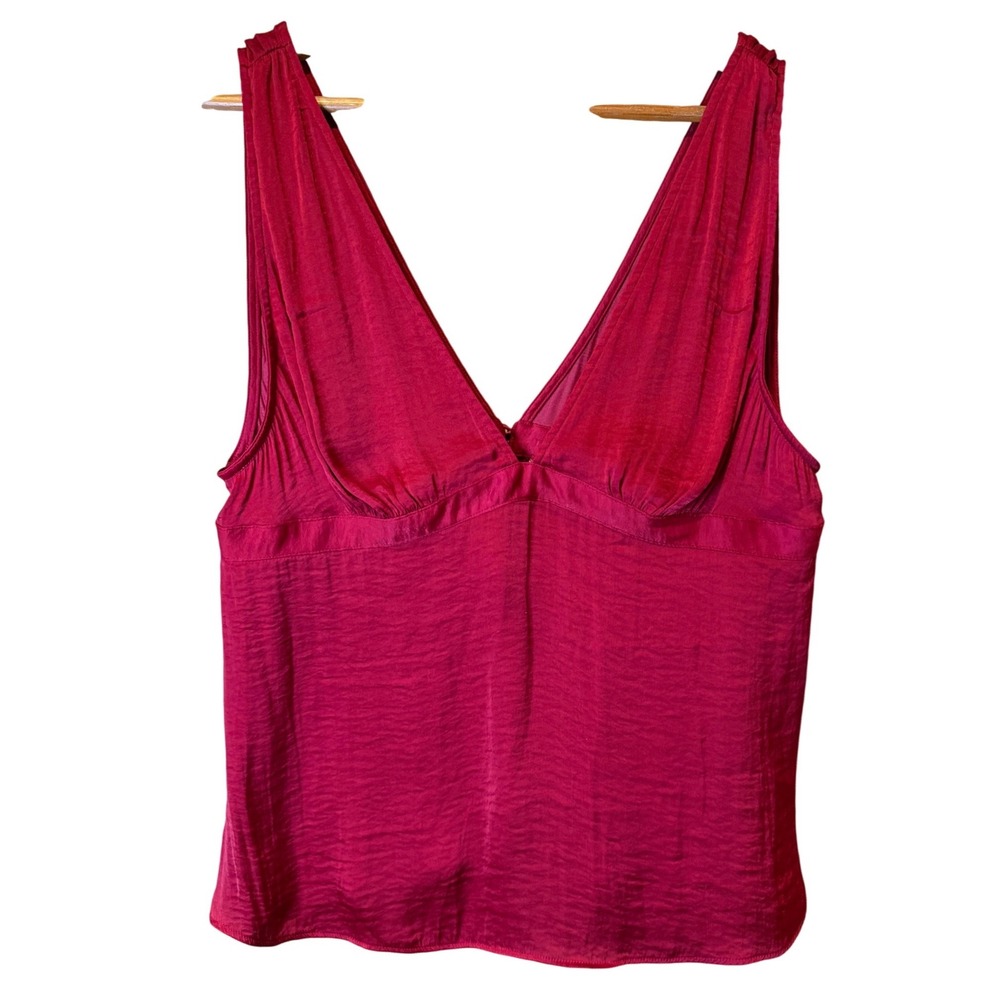 Intimately Free People Deep V-Neck Satin Camisole Top Red Large